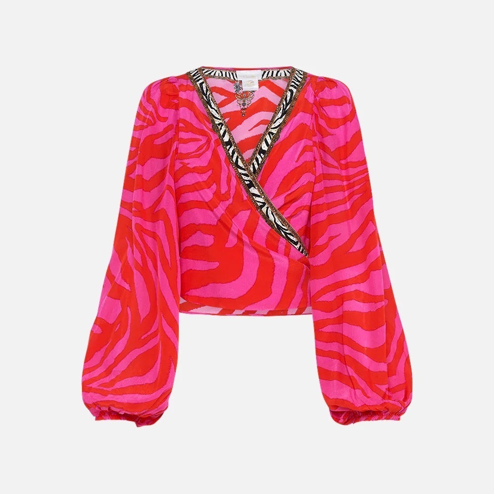 CAMILLA Wrap Tie Front Blouson Sleeve Blouse Zebra Zone